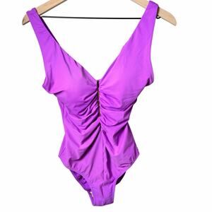 New Shore Shapes Swimwear Purple One-Piece Swimsuit Gold Detail Women's Size 10